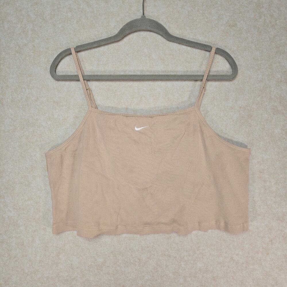 Nike Womens 3X Beige Ribbed Crop Tank Top Cami Adjustable Straps Mini Swoosh
